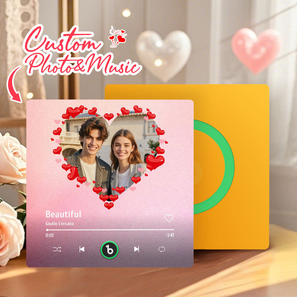 Personalizowany magnes na lodówkę z muzyką i zdjęciem na Walentynki