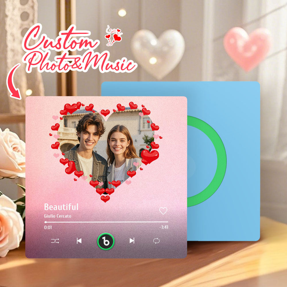 Personalizowany magnes na lodówkę z muzyką i zdjęciem na Walentynki