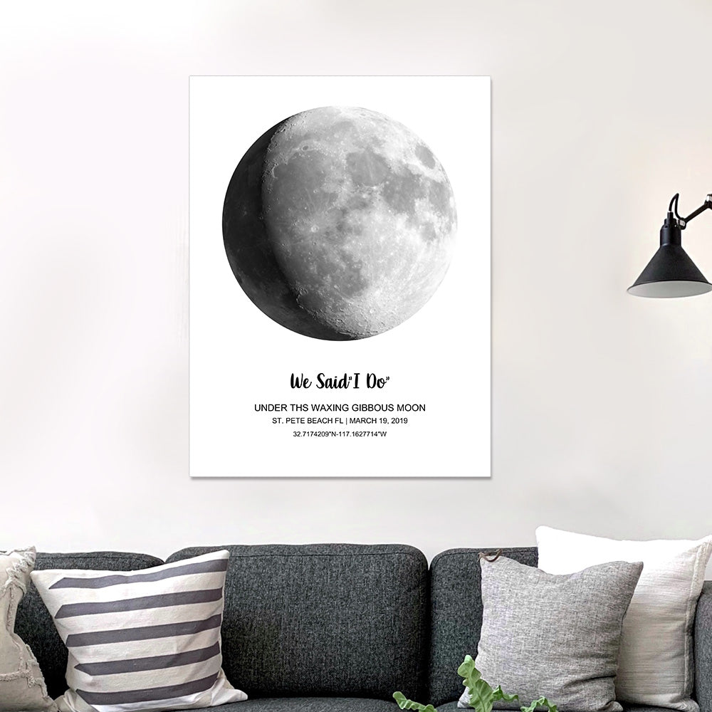 Plakat z fazami Księżyca na rocznicę - personalizowany prezent dla pary