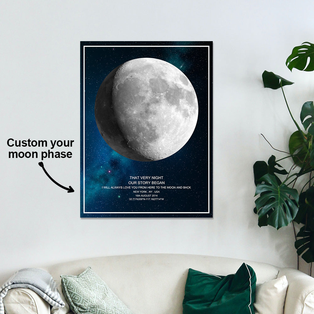 Plakat z fazami Księżyca na rocznicę - personalizowany prezent dla pary