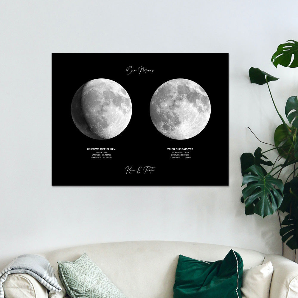 Plakat z fazami Księżyca na rocznicę - personalizowany prezent dla pary