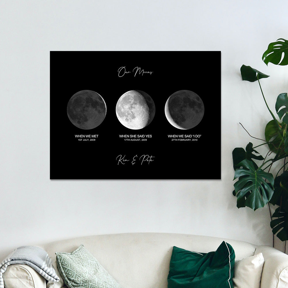 Plakat z fazami Księżyca na rocznicę - personalizowany prezent dla pary