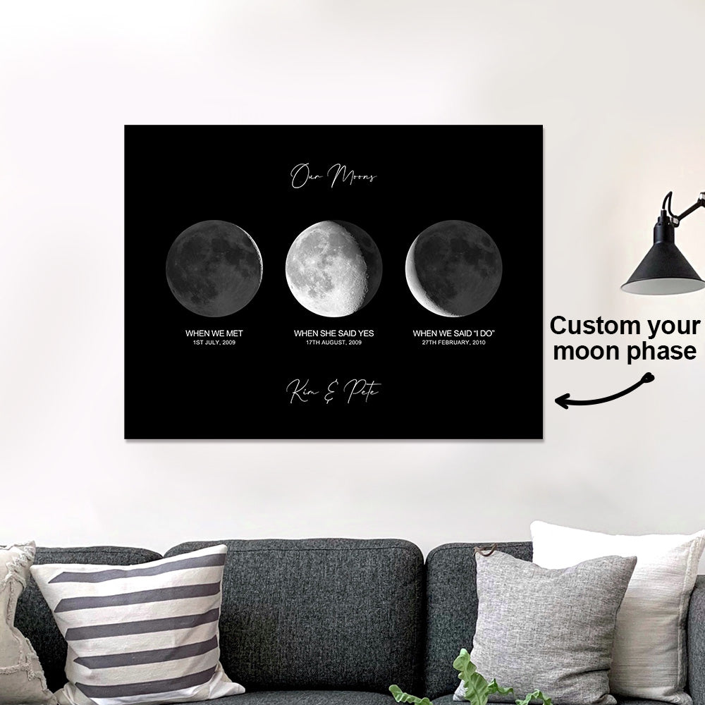 Plakat z fazami Księżyca na rocznicę - personalizowany prezent dla pary