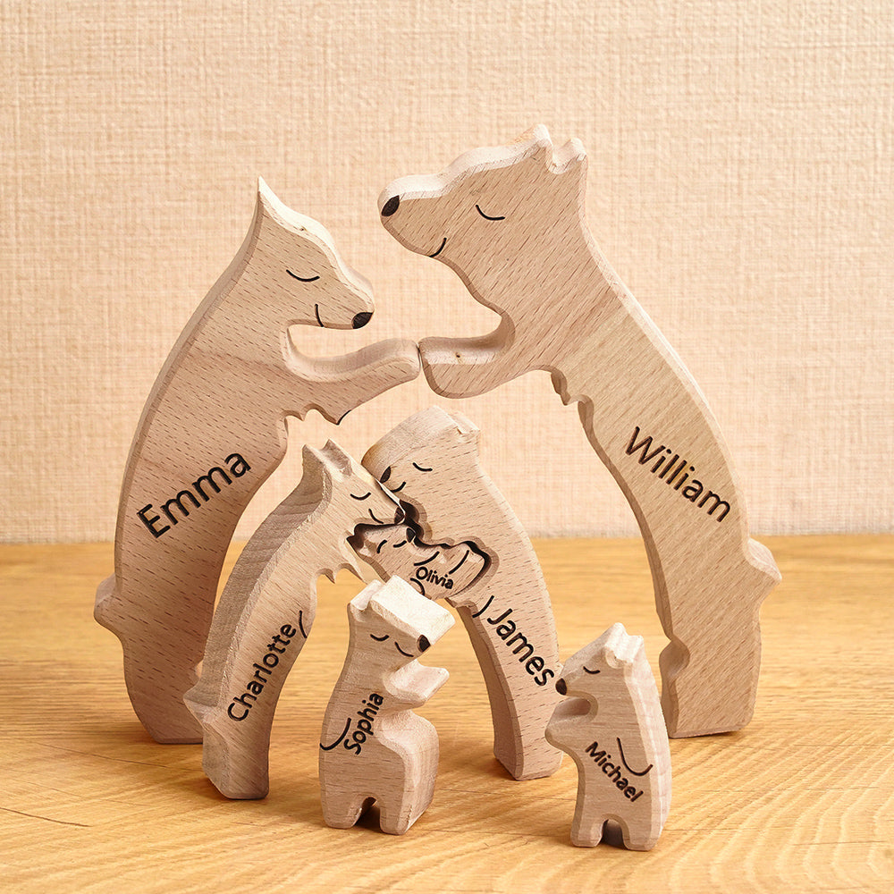Puzzle Personalizzato Per Famiglie Con Orsi In Legno, Nomi Personalizzati, Regali Per Decorazioni Per La Casa