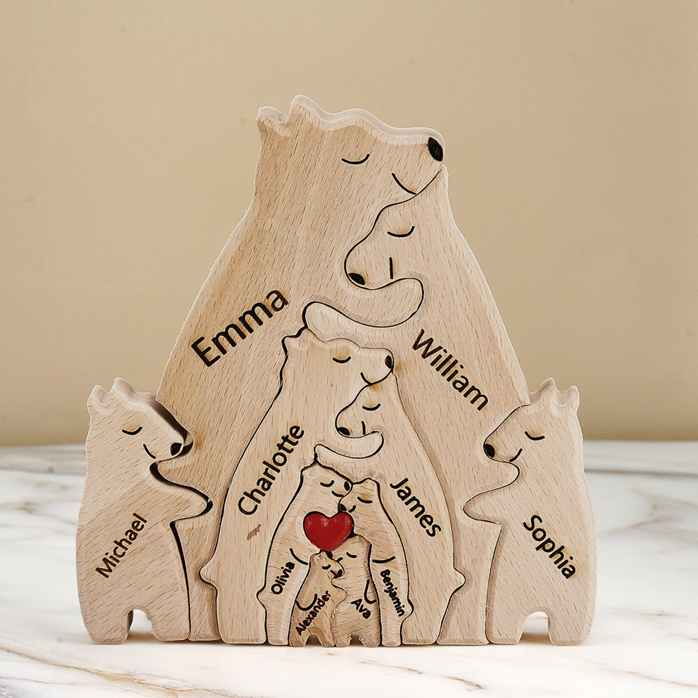Puzzle Personalizzato Per Famiglie Con Orsi In Legno, Nomi Personalizzati, Regali Per Decorazioni Per La Casa