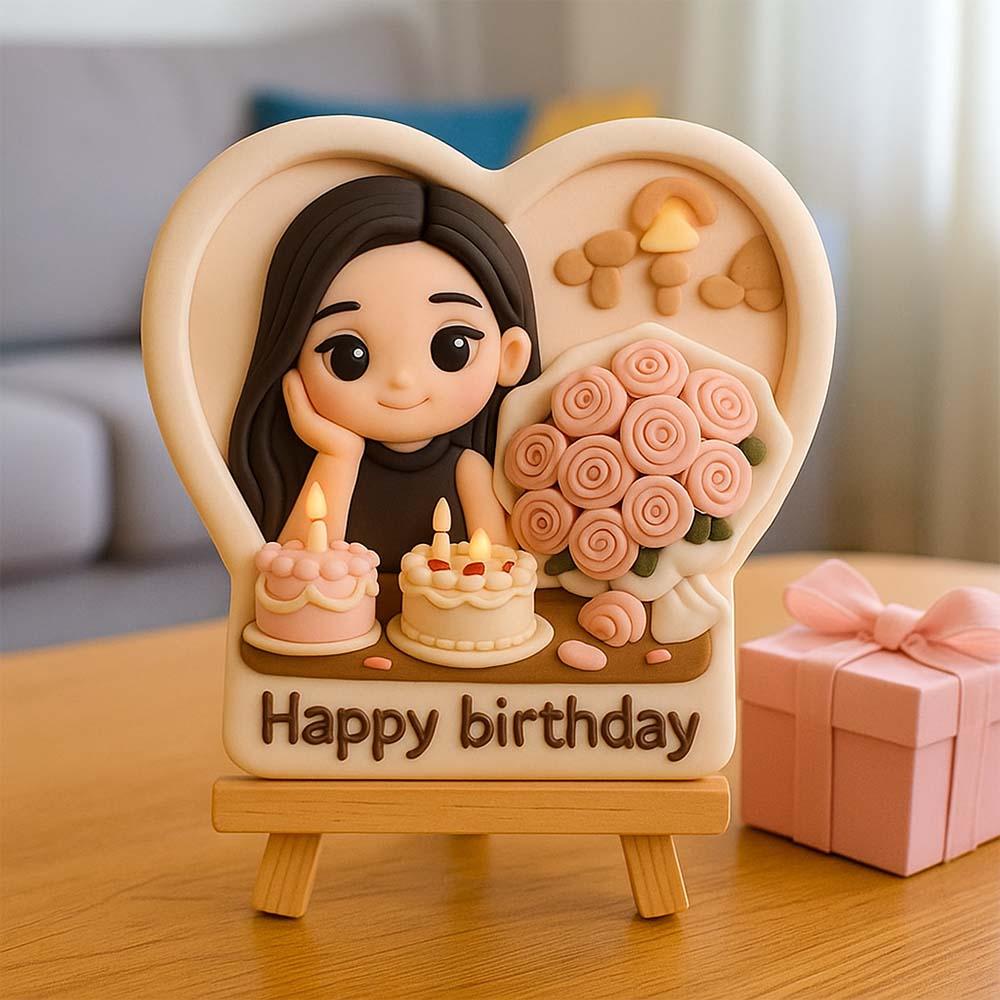 Personalizowana mini figurka 3D z drewnianym stojakiem na prezent urodzinowy