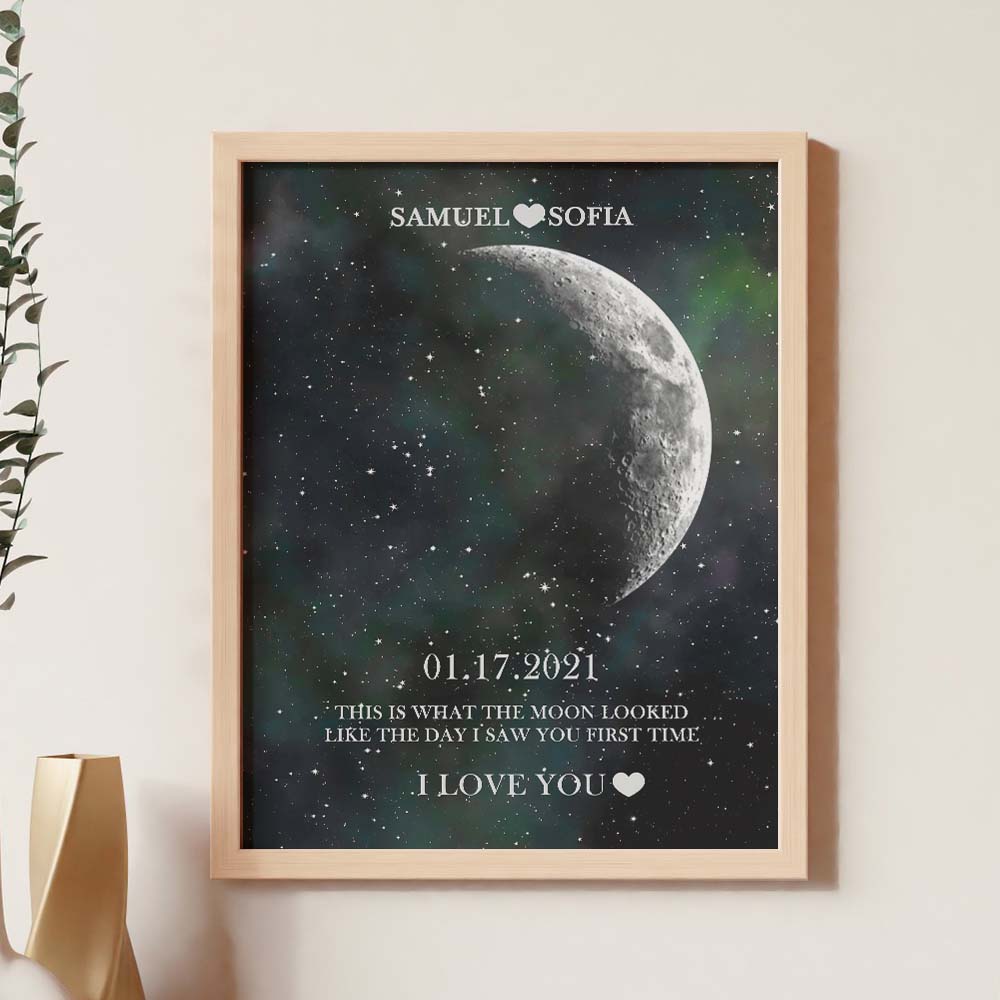 Ramka na wydruk fazy Księżyca z personalizacją na rocznicę dla niej