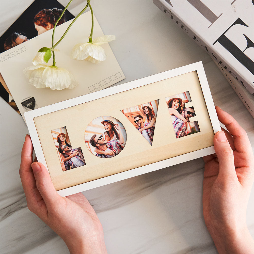 Personalizowany znak ścienny LOVE ze zdjęciem, idealny na prezent dla pary
