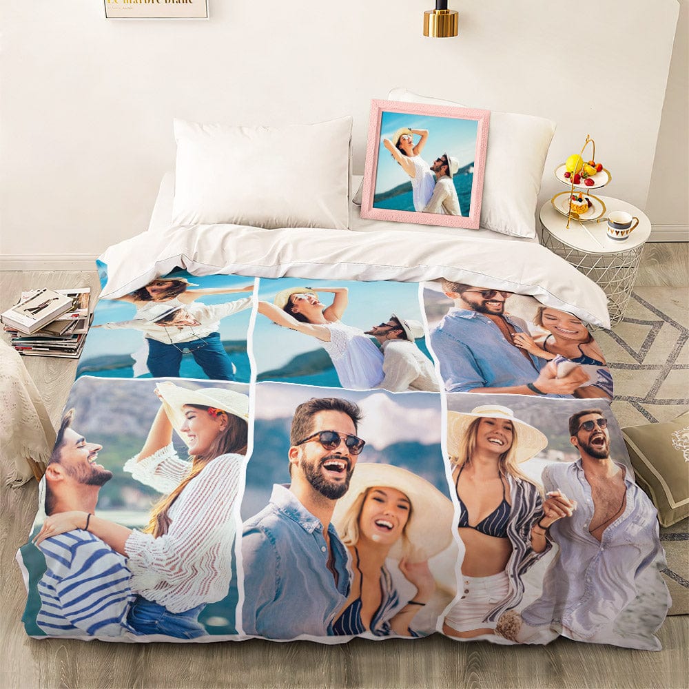 Personalizowana pościel z kolażem zdjęć na prezent dla pary na rocznicę
