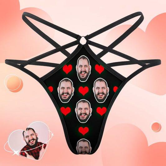 Personalizowane stringi z podobizną w czerwonym sercu, prezent dla niej