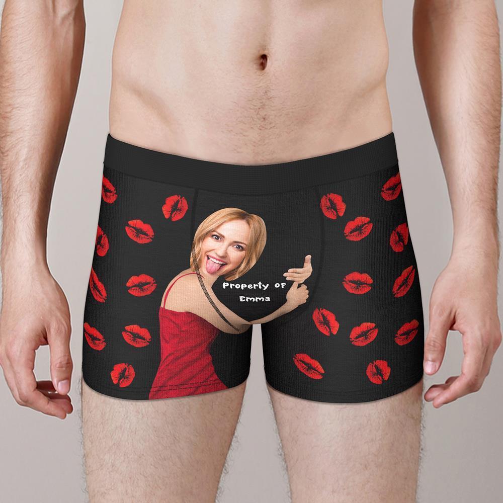 Personalizowane bokserki z czerwonymi ustami z imieniem na prezent dla niego