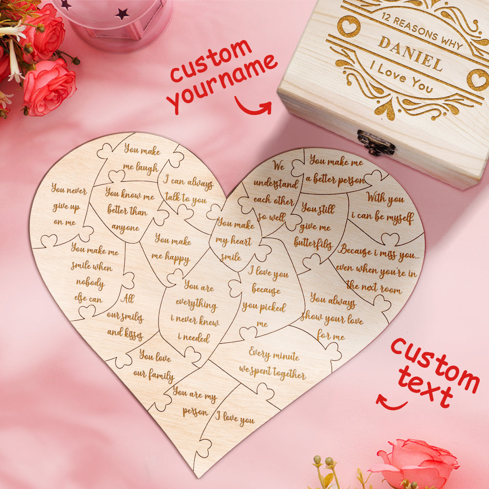 Personalizowana drewniana układanka z pudełkiem na prezent dla ukochanej osoby