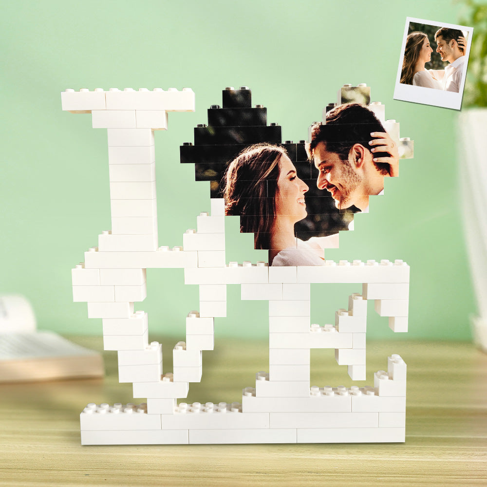 Personalizowana układanka z klocków LOVE ze zdjęciem na prezent dla pary