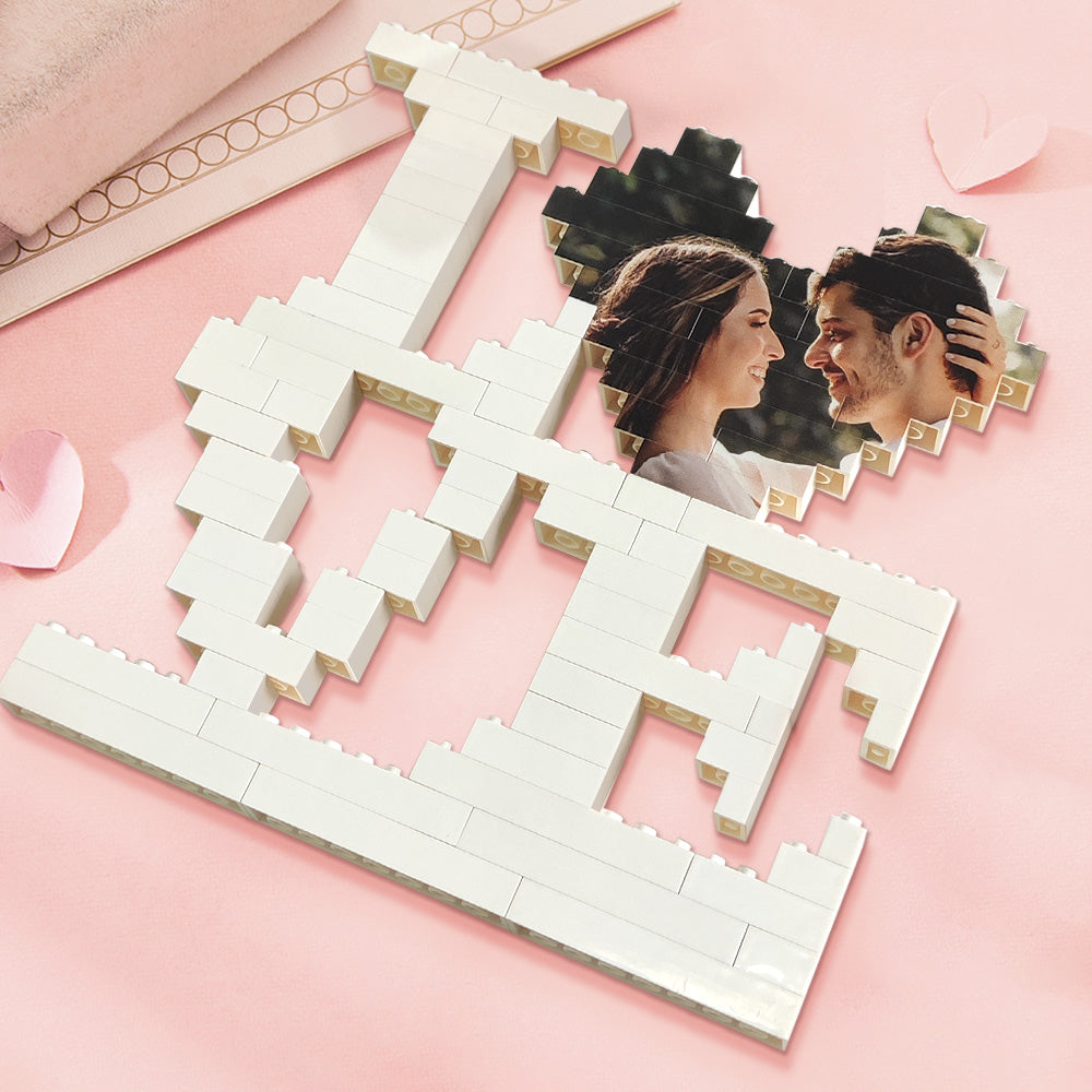 Personalizowana układanka z klocków LOVE ze zdjęciem na prezent dla pary