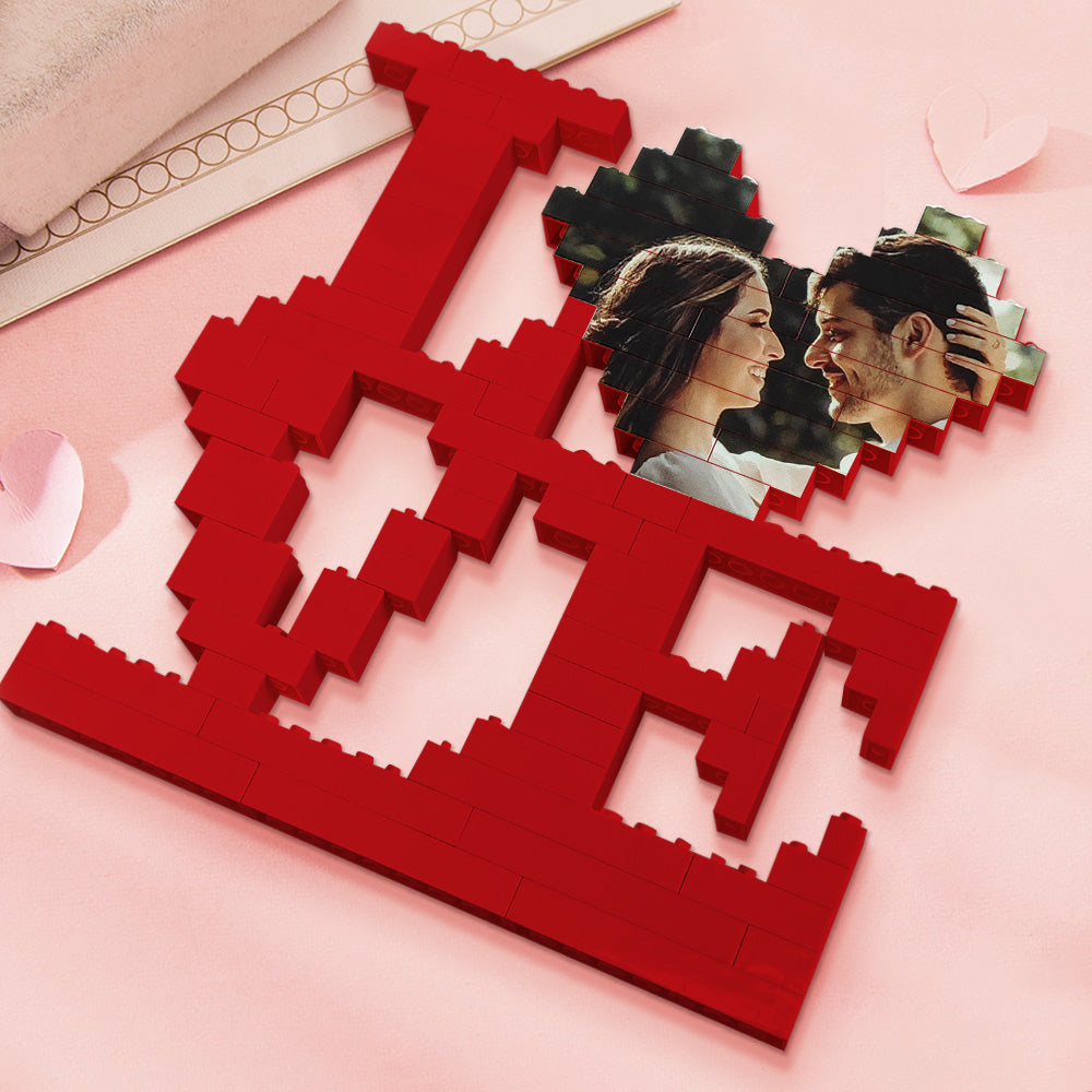 Personalizowana układanka z klocków LOVE ze zdjęciem na prezent dla pary