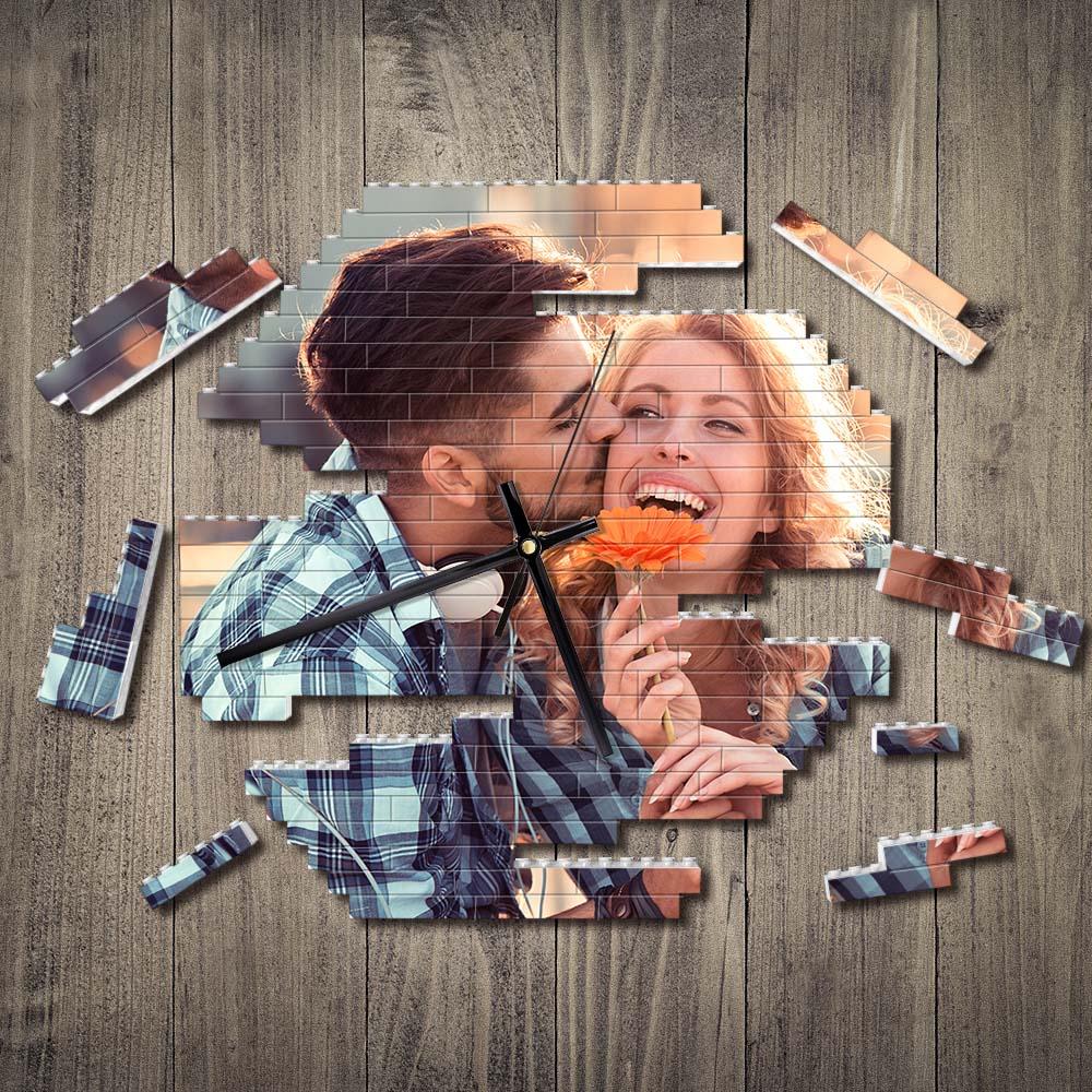 Personalizowany zegar ścienny z klocków dla pary na rocznicę lub prezent