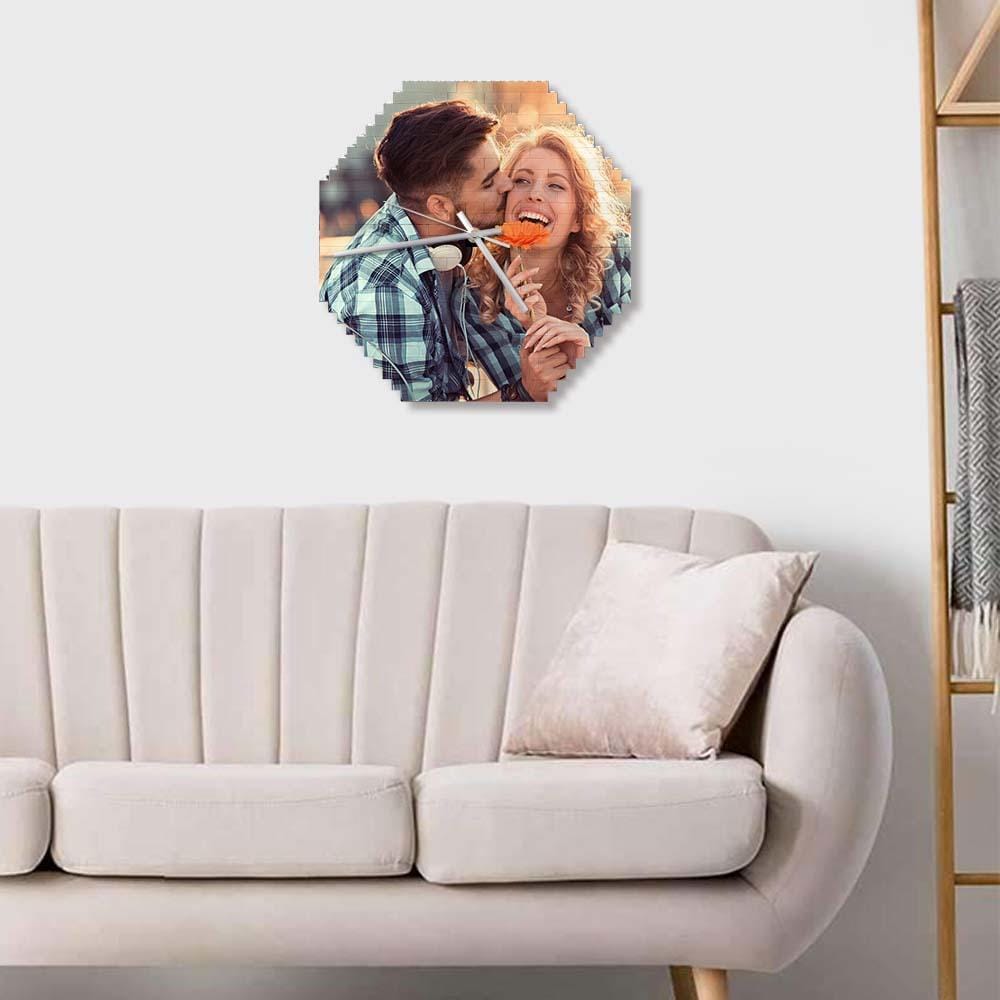 Personalizowany zegar ścienny z klocków dla pary na rocznicę lub prezent