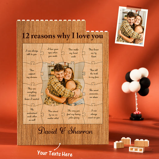Personalizowana układanka z zdjęciem dla zakochanych na rocznicę 12 powodów miłości