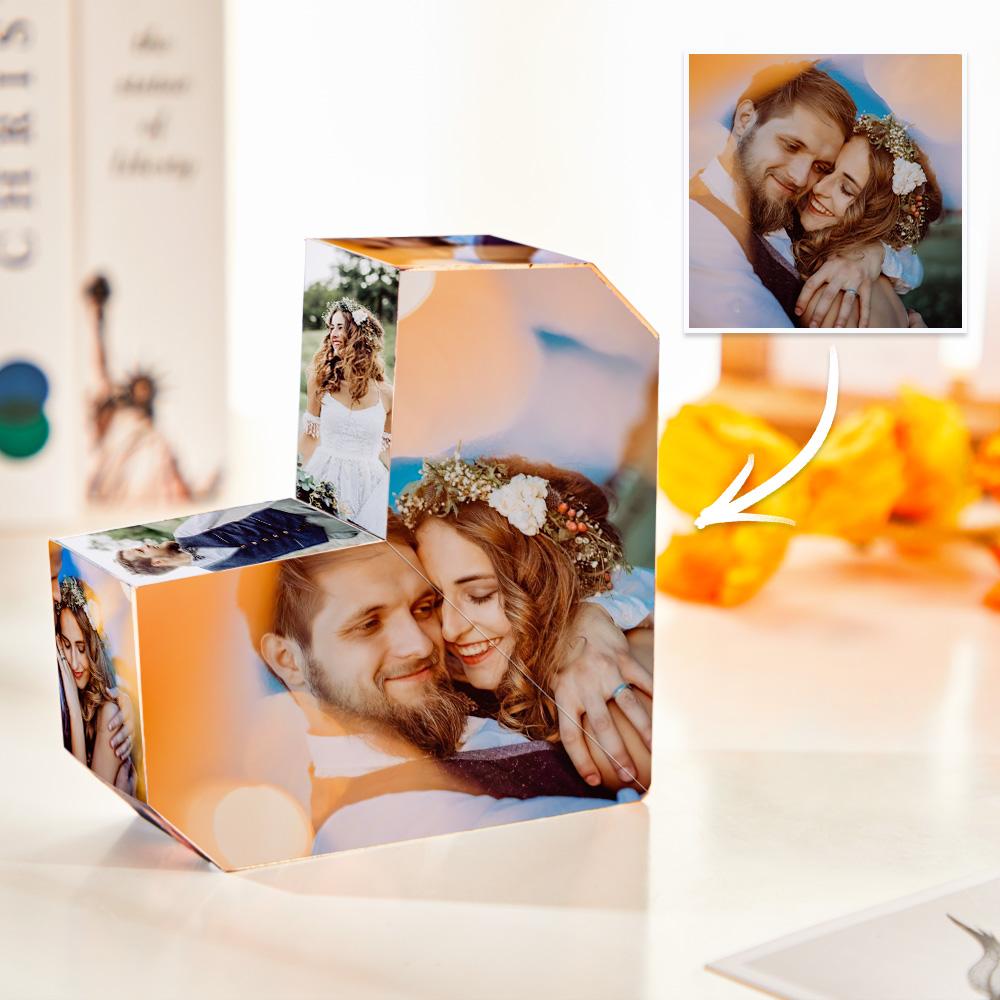 Personalizowana kostka ze zdjęciami w kształcie serca na Walentynki dla pary