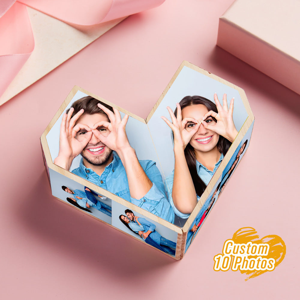 Personalizowana kostka ze zdjęciami serce na prezent dla pary na rocznicę