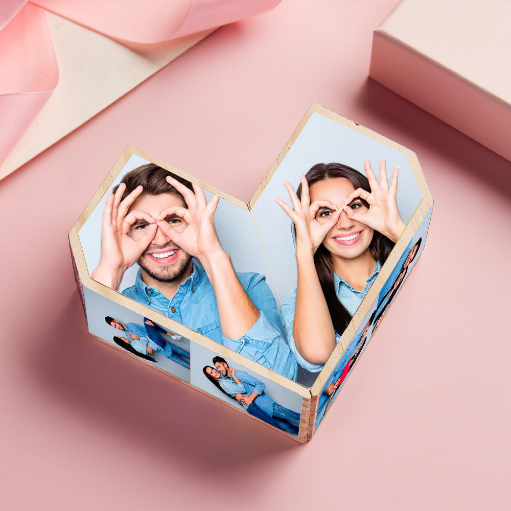 Personalizowana kostka ze zdjęciami serce na prezent dla pary na rocznicę