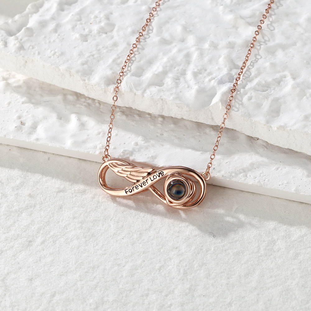 Custom Projection Necklace Engraved Forever Love Infinity Necklace Silver