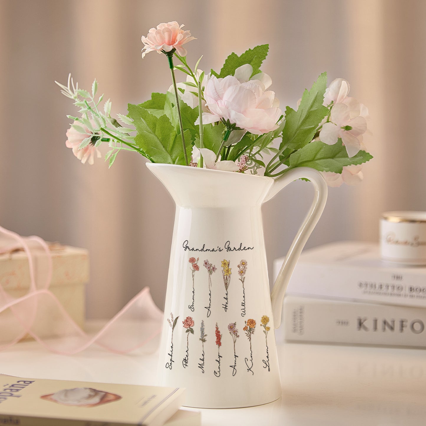 Ceramiczna Waza z Kwiatem Urodzinowym na Dzień Babci i Dziadka, Prezent dla Dziadków