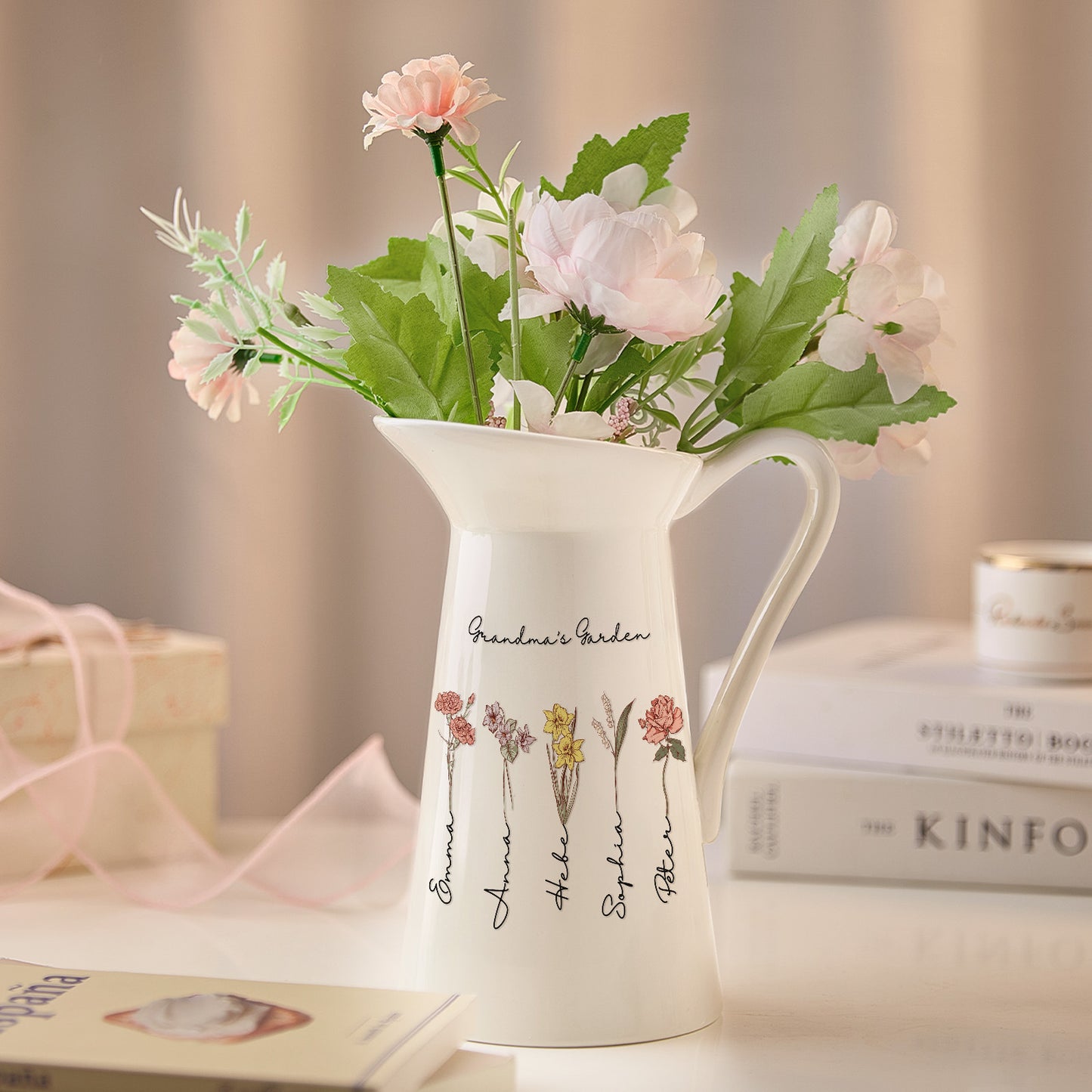 Ceramiczna Waza z Kwiatem Urodzinowym na Dzień Babci i Dziadka, Prezent dla Dziadków