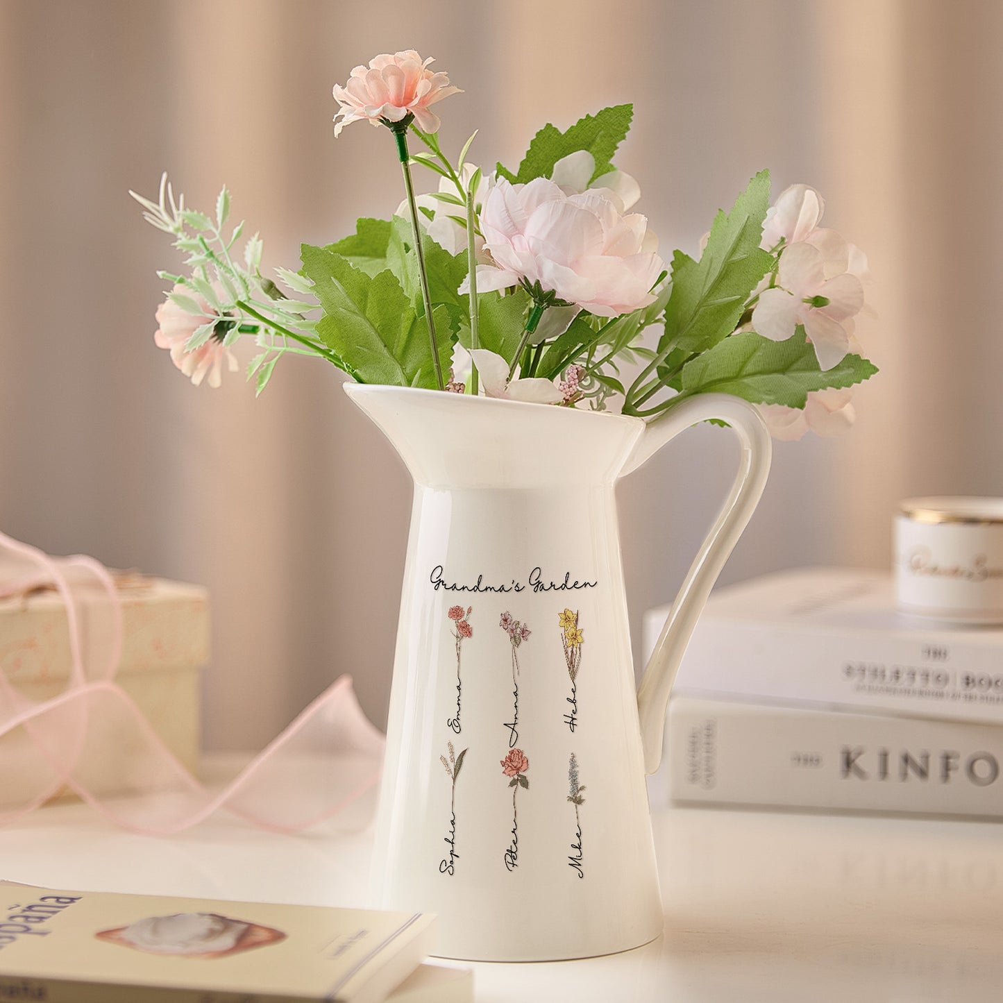 Ceramiczna Waza z Kwiatem Urodzinowym na Dzień Babci i Dziadka, Prezent dla Dziadków