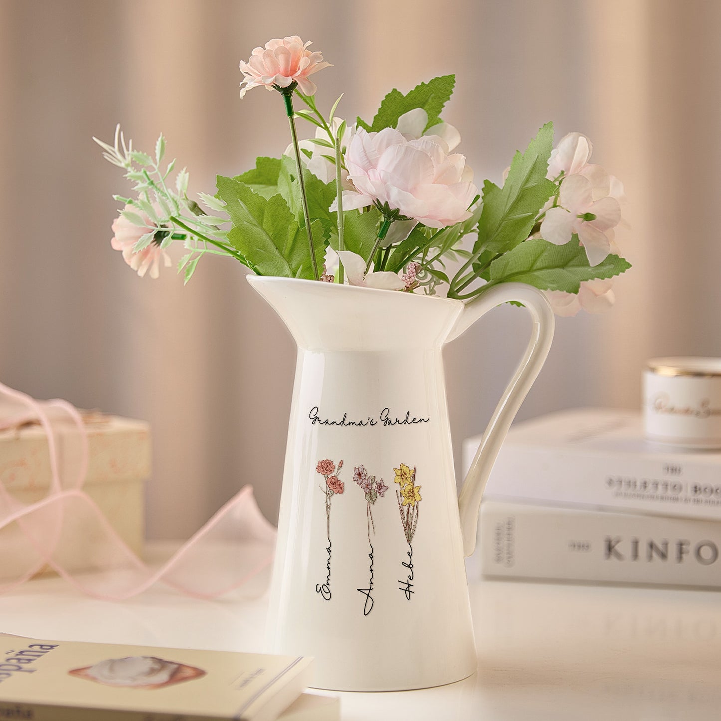 Ceramiczna Waza z Kwiatem Urodzinowym na Dzień Babci i Dziadka, Prezent dla Dziadków