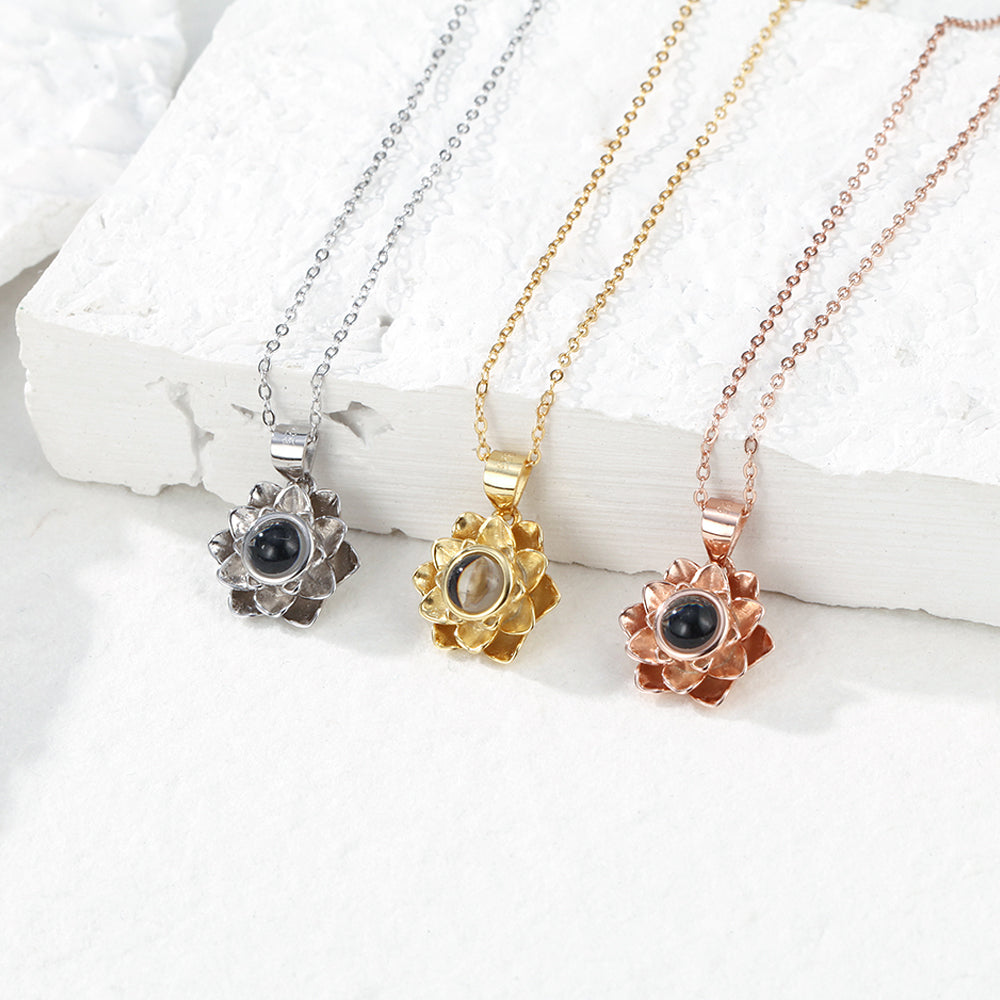 Personalized Projection Necklace Lotus Pendant Photo Necklace