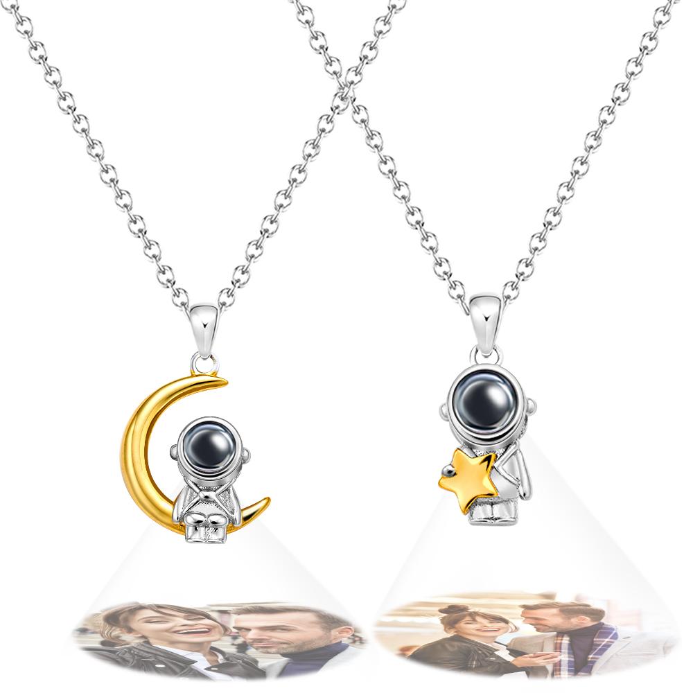 Custom Projection Necklace Astronaut Space Moon Star Couple Gifts