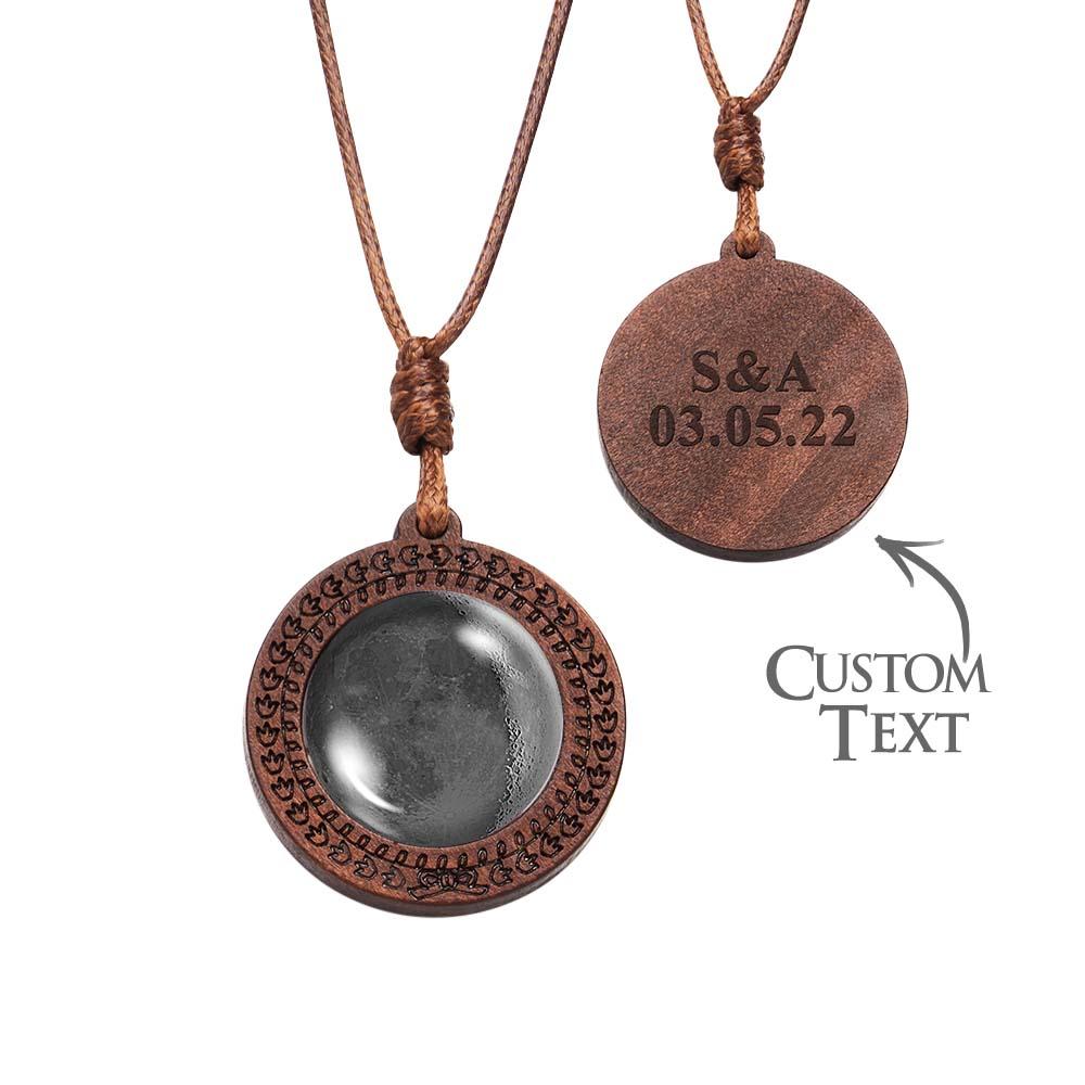 Custom Moon Phase Wood Pendant Necklace Personalised Engraved Name Valentine's Gifts for Her