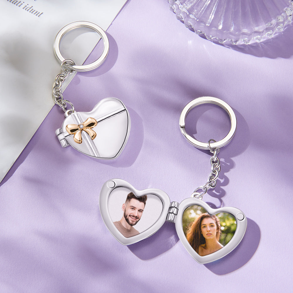 Personalizowany brelok serce z podwójną ramką na zdjęcia, prezent na rocznicę