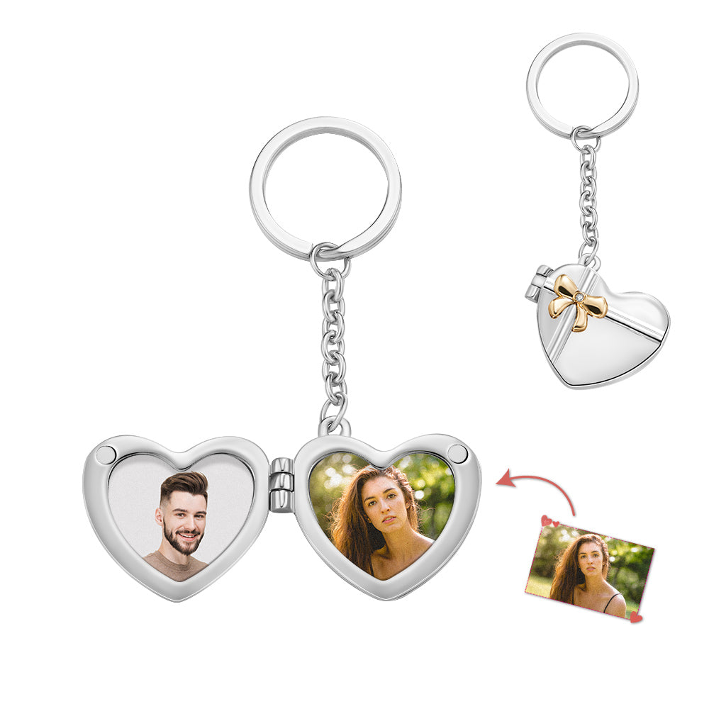 Personalizowany brelok serce z podwójną ramką na zdjęcia, prezent na rocznicę
