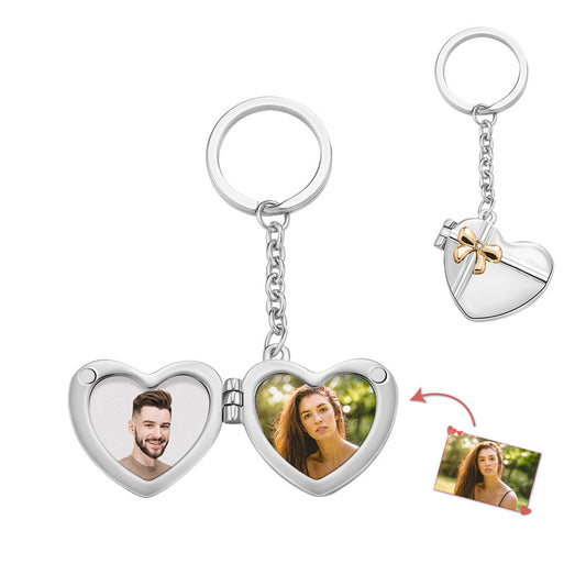 Personalizowany brelok serce z podwójną ramką na zdjęcia, prezent na rocznicę