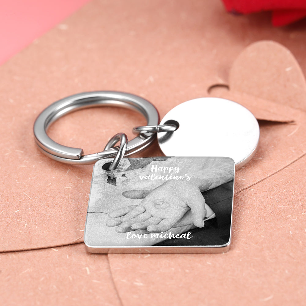 Custom Photo Engraved Calendar Silver Key Chain Best Anniversary Gift