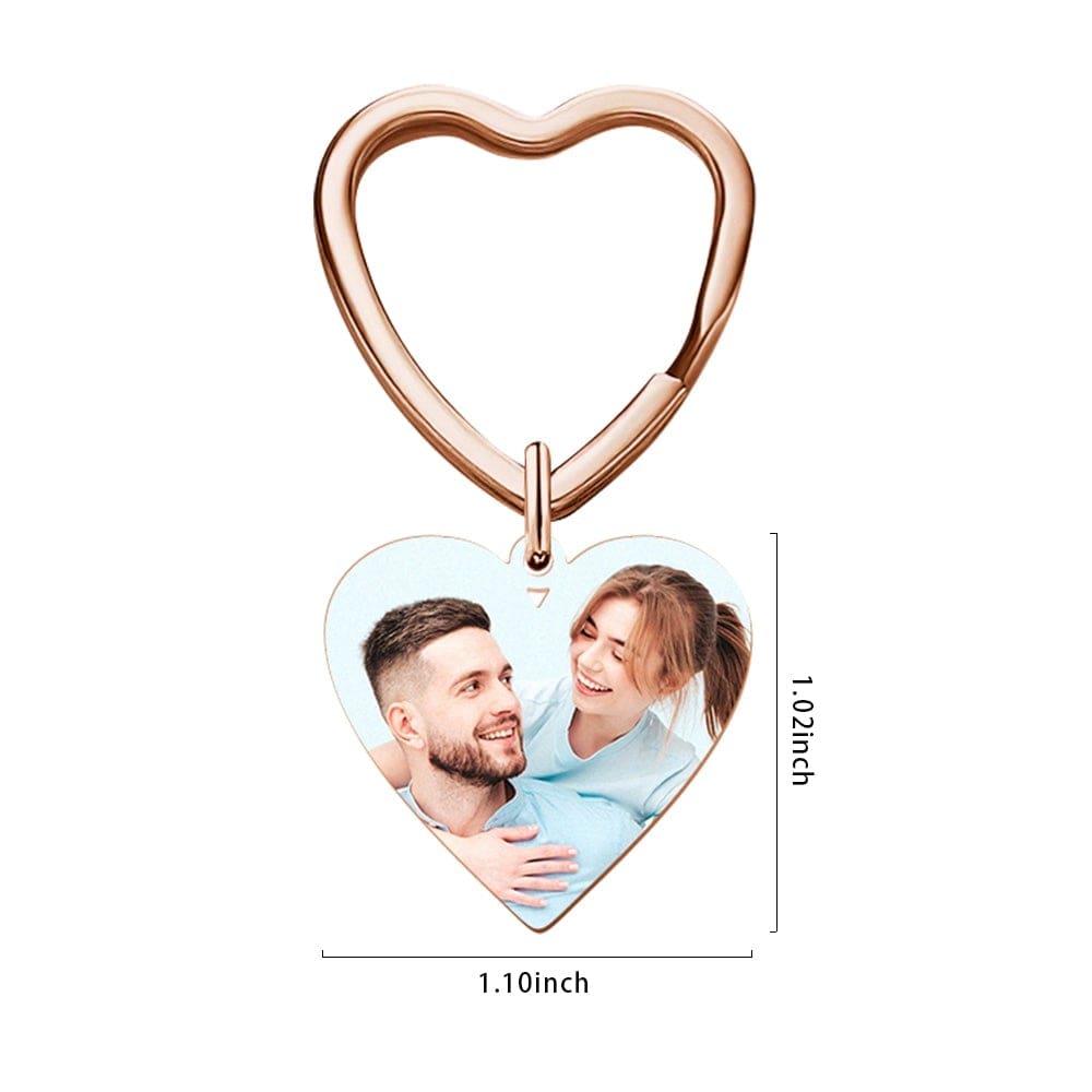 Engraved Keychain with Photo Gifts for Mom with Heart 3 Colors