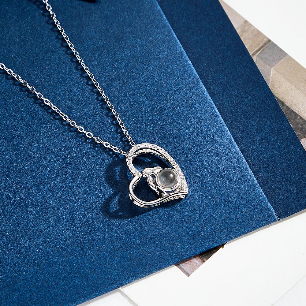 Custom Photo Projection Necklace Creative Heart Diamond Couple Gifts