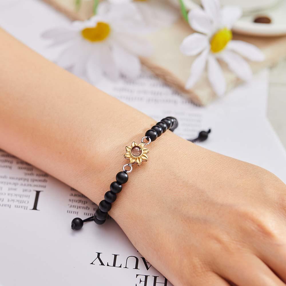 Personalized Photo Projection Beads Bracelet With Sunflower Creative Gift For Her