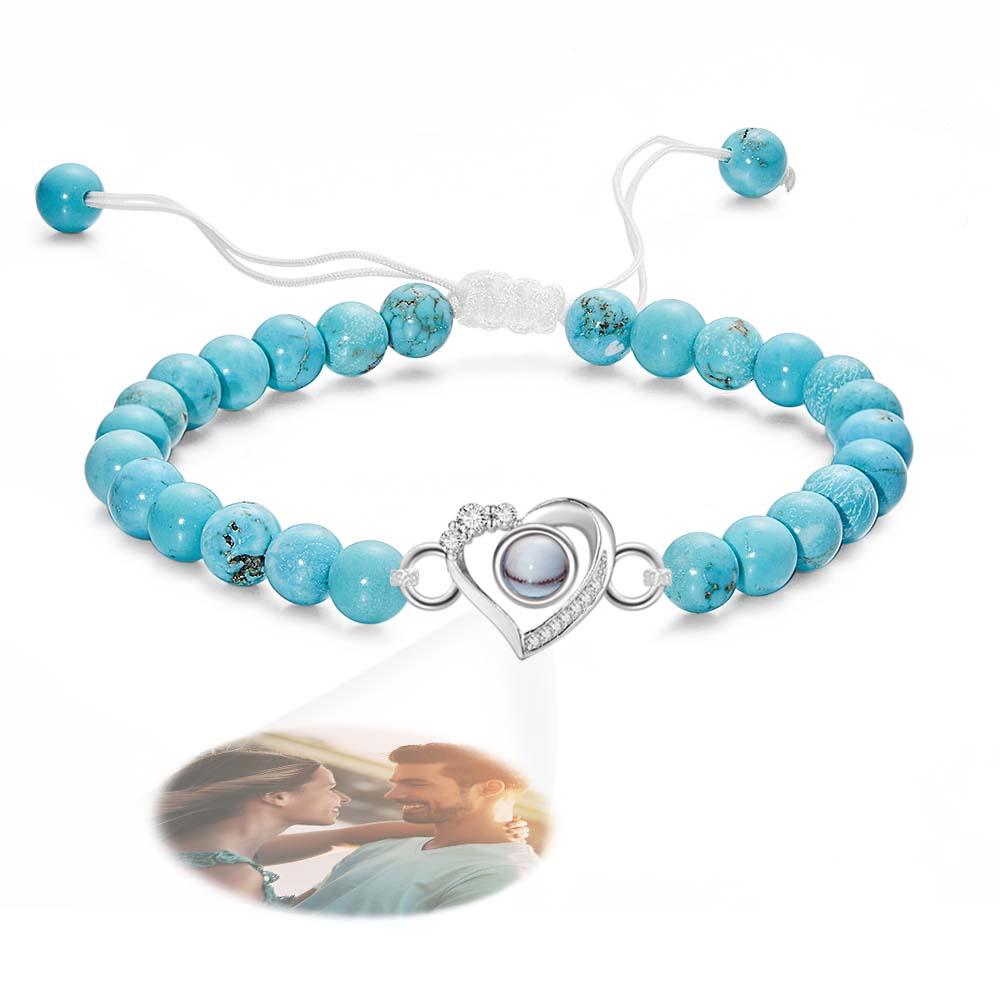 Personalized Photo Projection Beads Bracelet Heart-Shaped With Rhinestones Special Gift For Her
