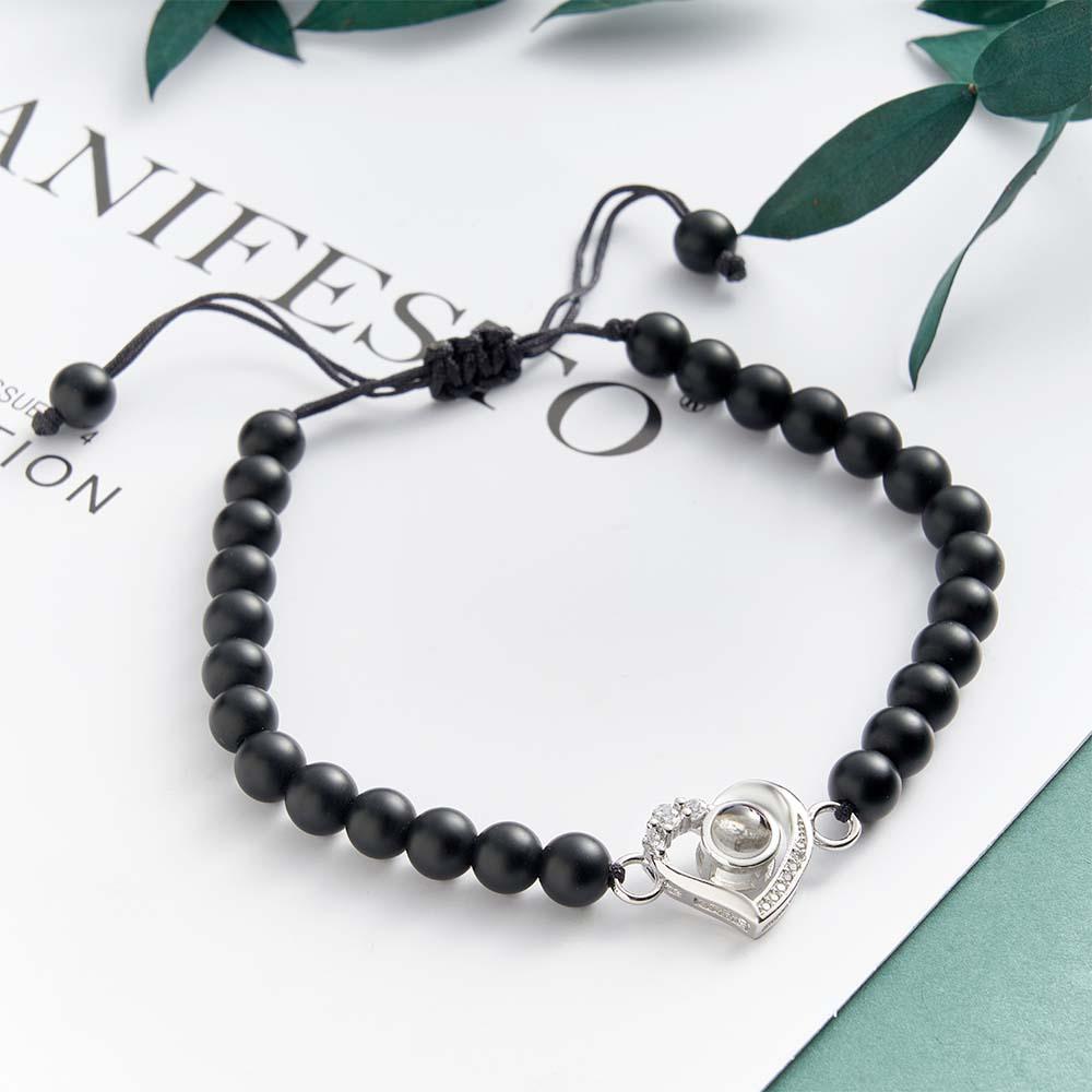 Personalized Photo Projection Beads Bracelet Heart-Shaped With Rhinestones Special Gift For Her