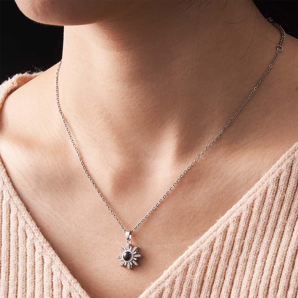 Custom Photo Projection Necklace Sun Flower Diamond Couple Gifts