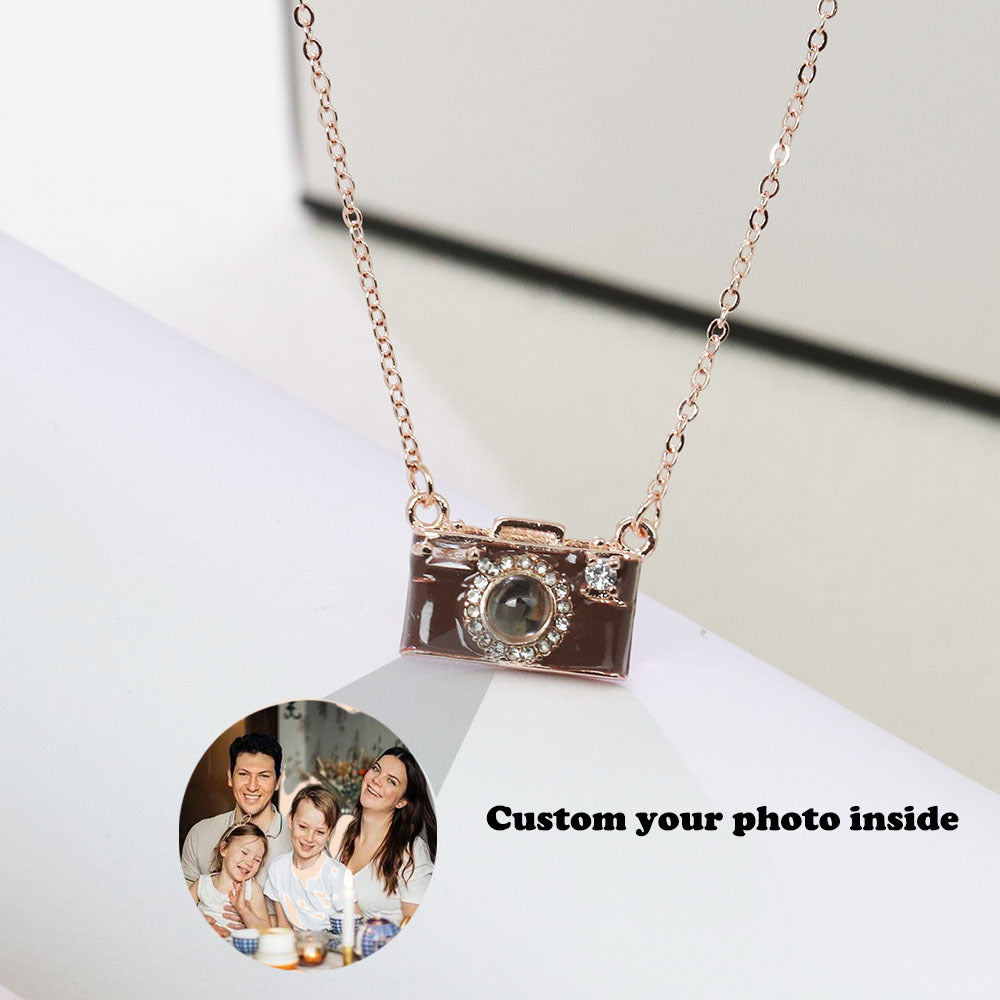 Personalized Photo Necklace Projection Gem Brown Camera Necklace Anniversary Gifts for Her