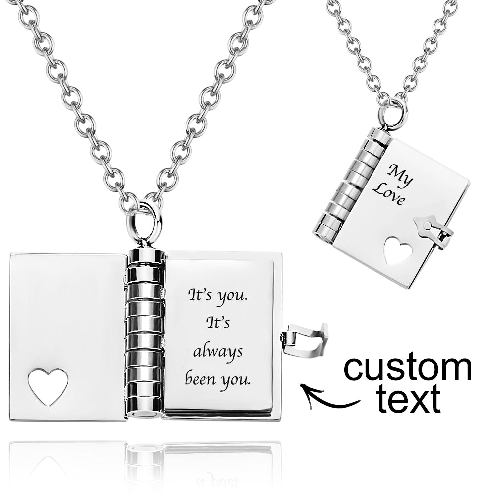 Personalized Text Book Necklace – Adjustable Pendant with Message Inside Meaningful Jewelry