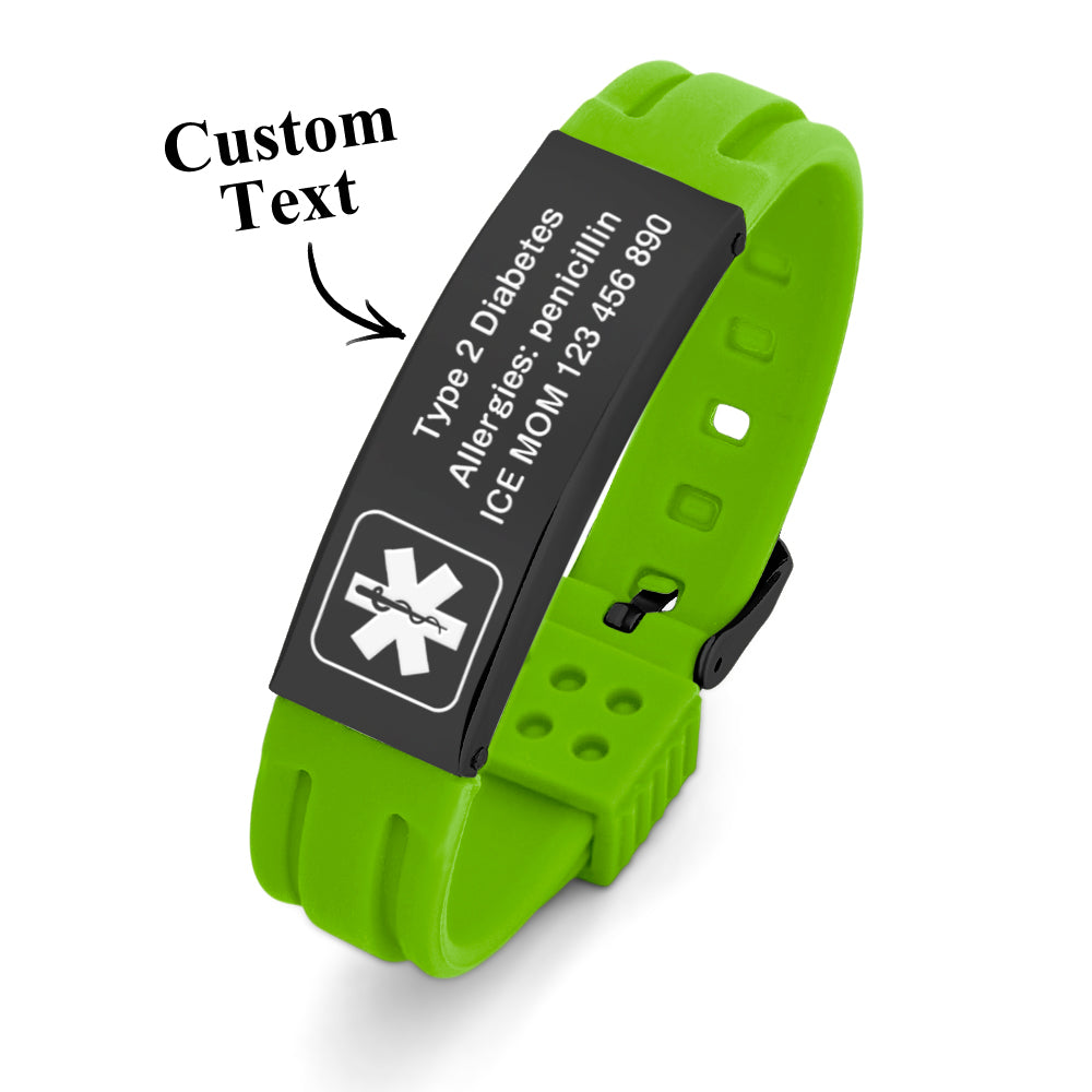 Personalized Emergency Medical Alert Bracelet Adjustable Silicone Bracelet for Men Women First Aid Gift