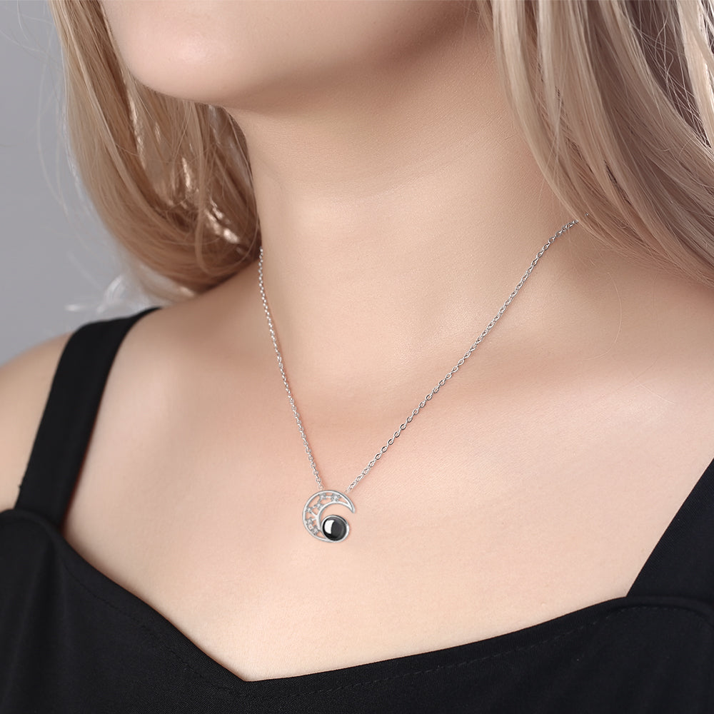 Custom Moon Photo Projection Necklace 925 Sterling Silver