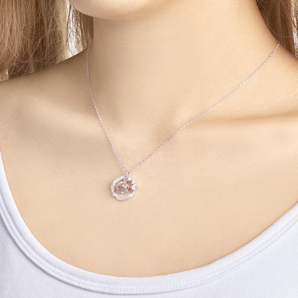 Custom Wreath Jewelry Photo Projection Necklace 925 Sterling Silver