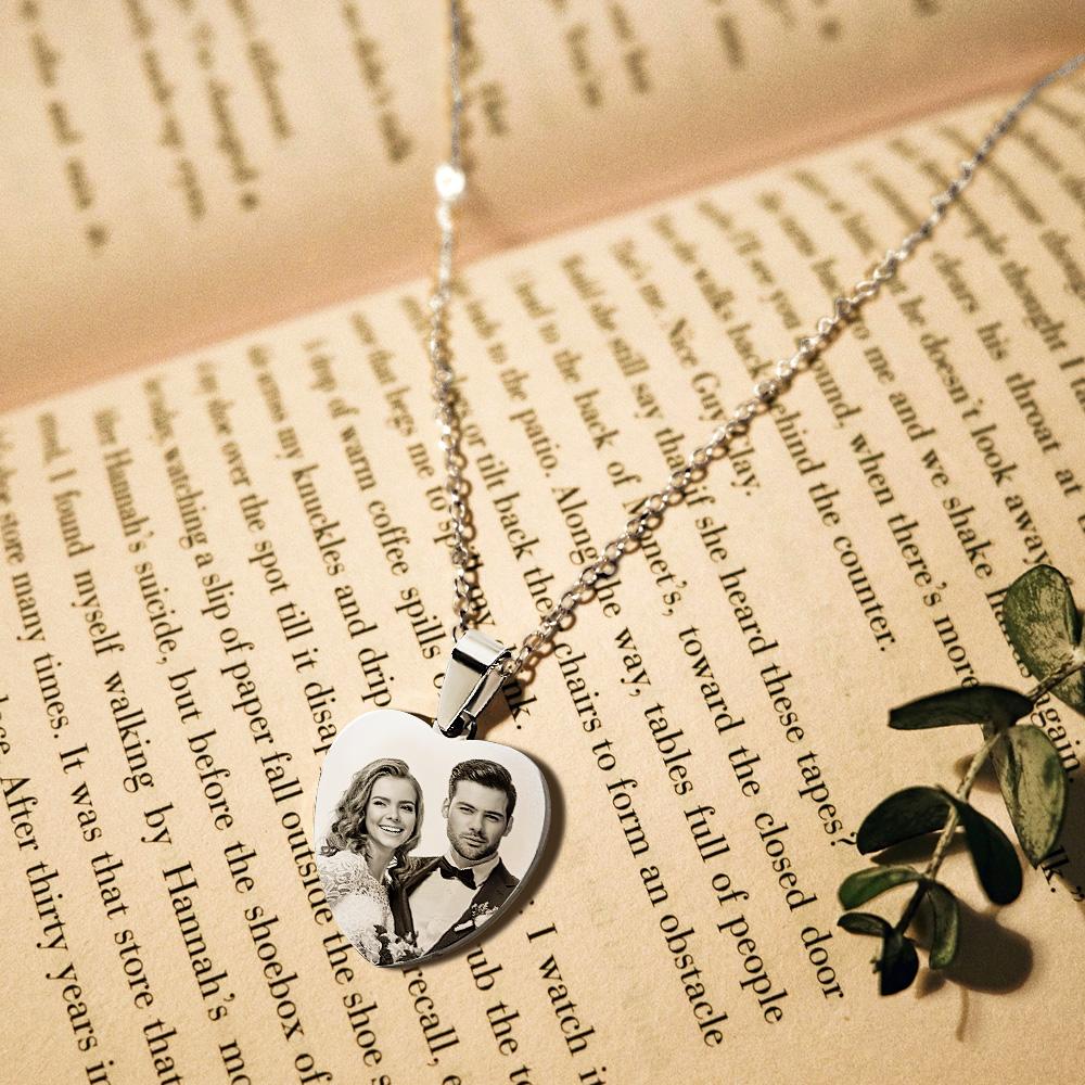 Naszyjnik z Grawerem i Zdjęciem Serce Prezent dla Niej