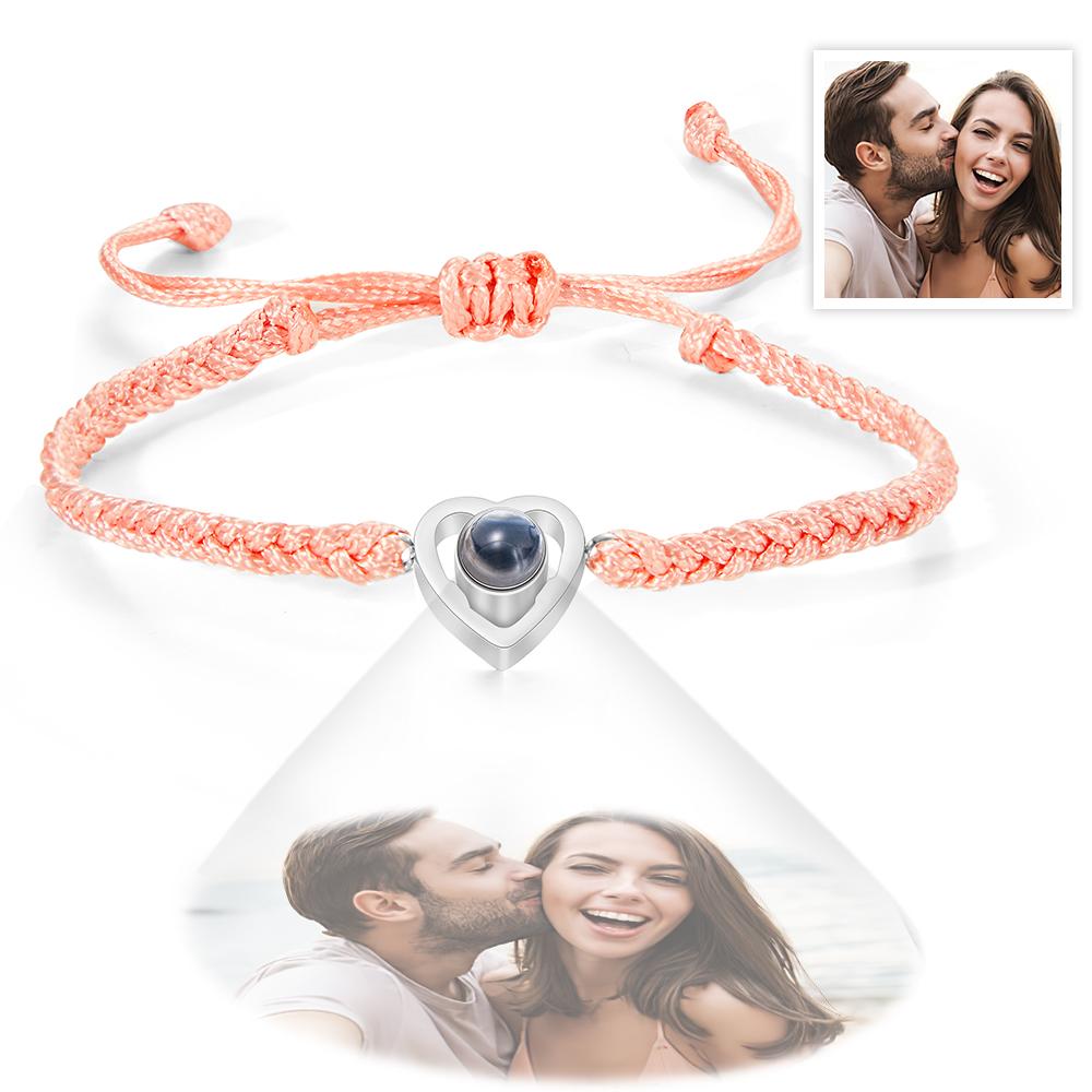 Custom Heart-shaped Photo Projection Bracelet Braided Rope Bracelet Anniversary Gift